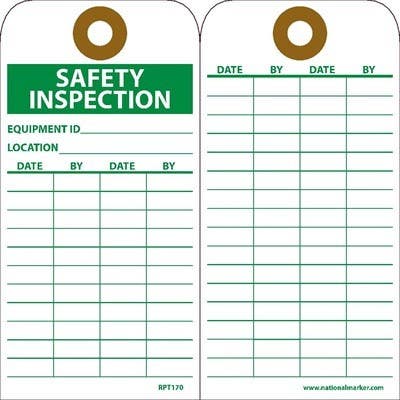 AccuformNMC RPT170 Safety Inspection Record Tag, 6" x 3", Unrippable Vinyl, 25/Pk