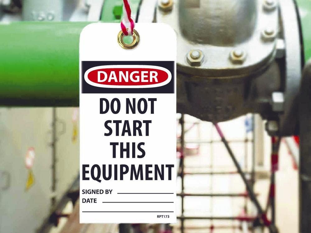 AccuformNMC RPT173 Danger, Do Not Start This Equipment Tag, 6" x 3", Unrippable Vinyl, 25/Pk