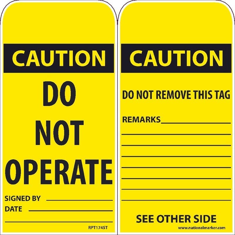 AccuformNMC RPT174ST Caution, Do Not Operate Tag, 6" x 3", Synthetic Paper, 25/Pk