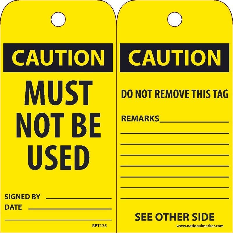 AccuformNMC RPT175 Caution, Must Not Be Used Tag, 6" x 3", Unrippable Vinyl, 25/Pk