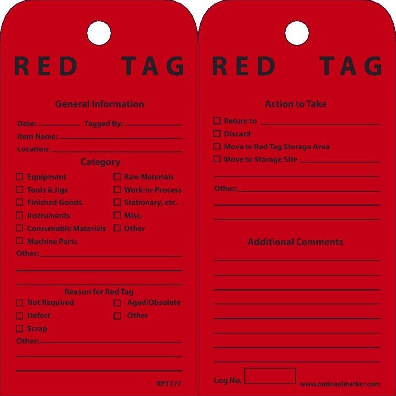 AccuformNMC RPT177 Red Tag 5S, 6" x 3", Unrippable Vinyl, 25/Pk