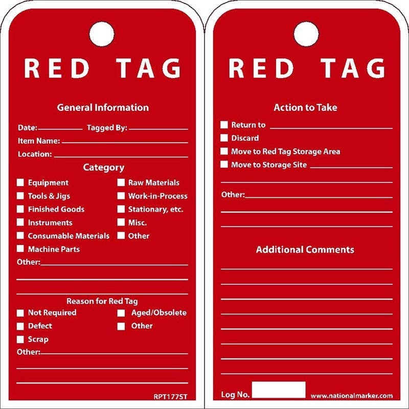 AccuformNMC TAR162 Safety Tags By-The-Roll, 5S Red Tag, PF-Cardstock, 100/Roll