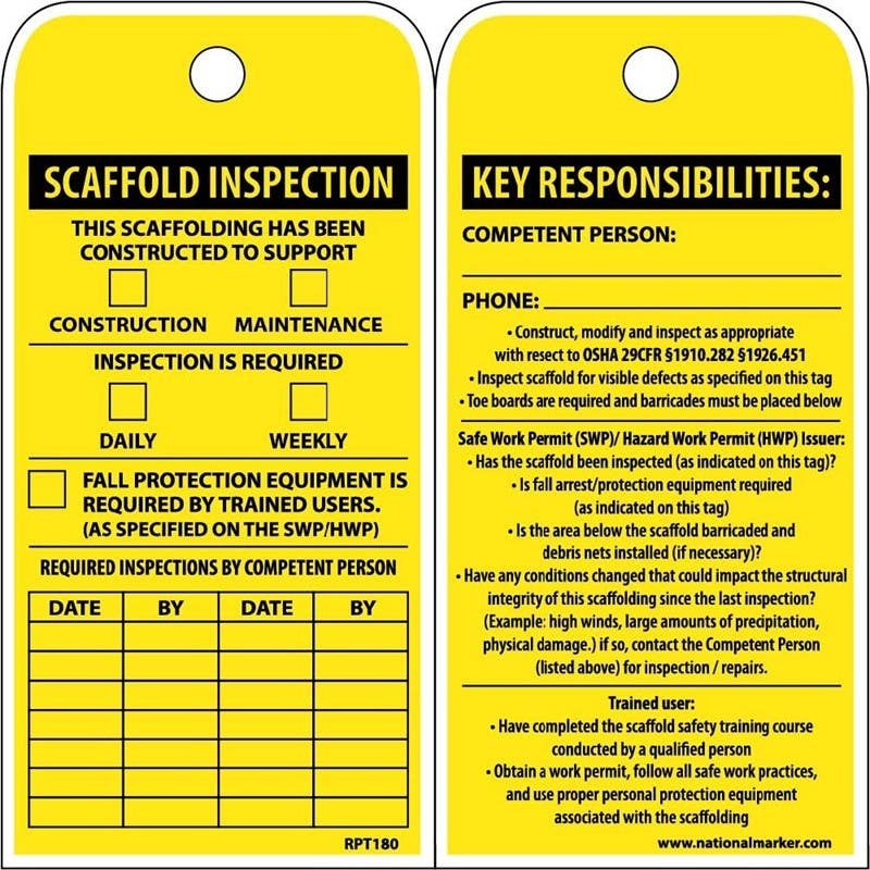 AccuformNMC TAR718 Safety Tags By-The-Roll, Scaffold Inspection, PF-Cardstock, 100/Roll