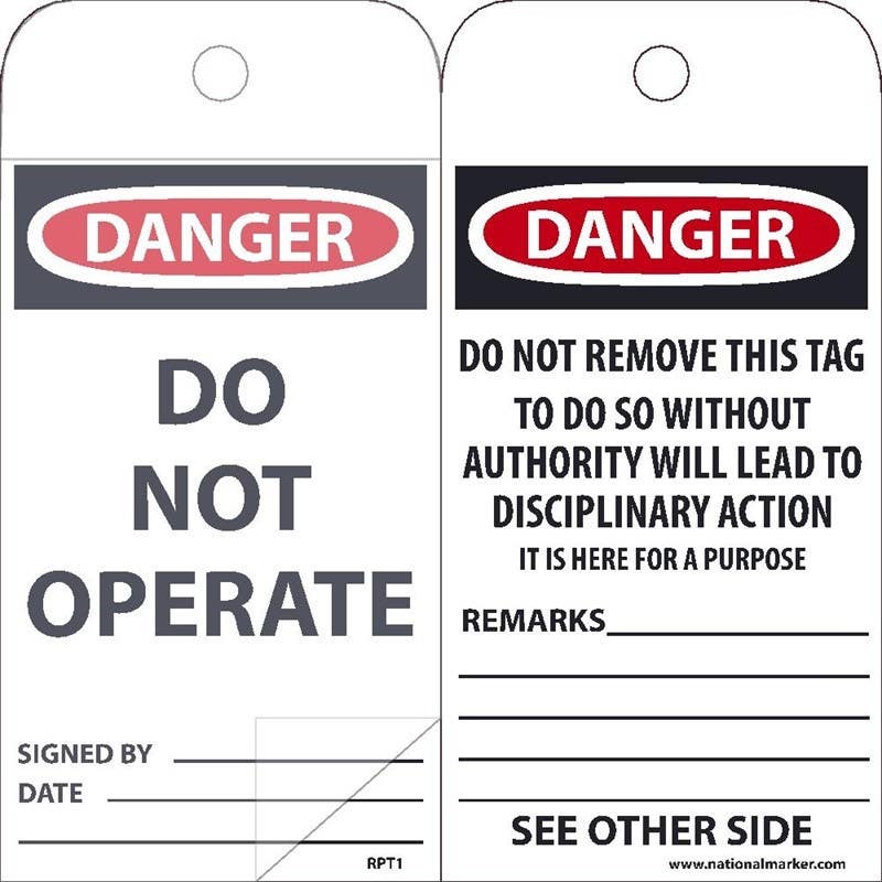 AccuformNMC RPT1SL150 Danger, Do Not Operate Self Laminating Tag, 6" x 3", Polytag, 150/Box