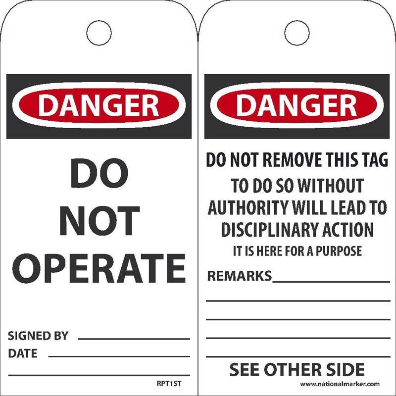 AccuformNMC RPT1ST Danger, Do Not Operate Tag (Hole), 6" x 3", Synthetic Paper, 25/Pk