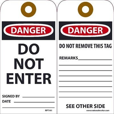 AccuformNMC RPT161 Danger, Do Not Enter Tag, 6" x 3", Unrippable Vinyl, 25/Pk