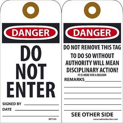 AccuformNMC RPT163 Danger, Do Not Enter Tag, 6" x 3", Unrippable Vinyl, 25/Pk