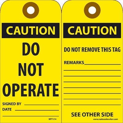 AccuformNMC RPT174 Caution, Do Not Operate Tag, 6" x 3", Unrippable Vinyl, 25/Pk