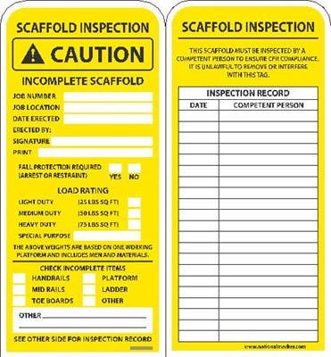 AccuformNMC RPT Incomplete Scaffold Tag, .015 Mil Unrippable Vinyl, 25/Pk