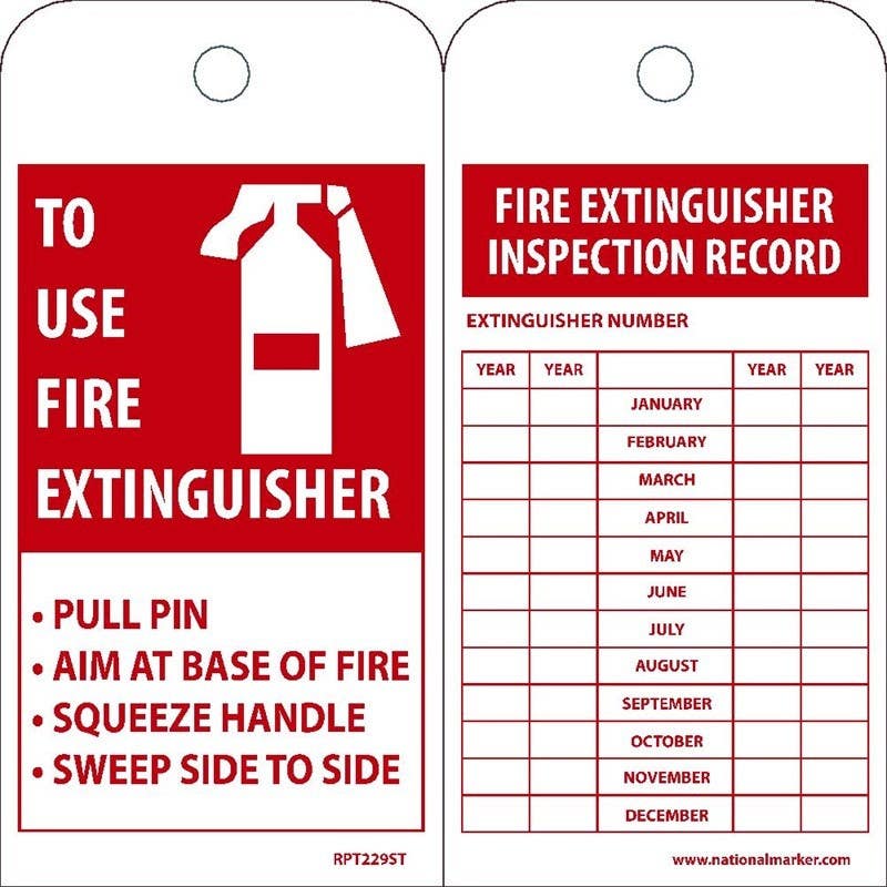AccuformNMC RPT229ST100 Fire Extinguisher Inspection Record Tag, 6" x 3", Polytag, EZ Pull, 100/Box