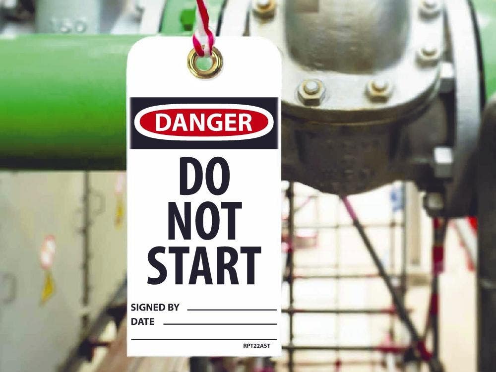 AccuformNMC RPT22AST Danger, Do Not Start Tag, 6" x 3", Synthetic Paper w/ 1 Top Center Hole, Zip Ties Included, 25/Pk