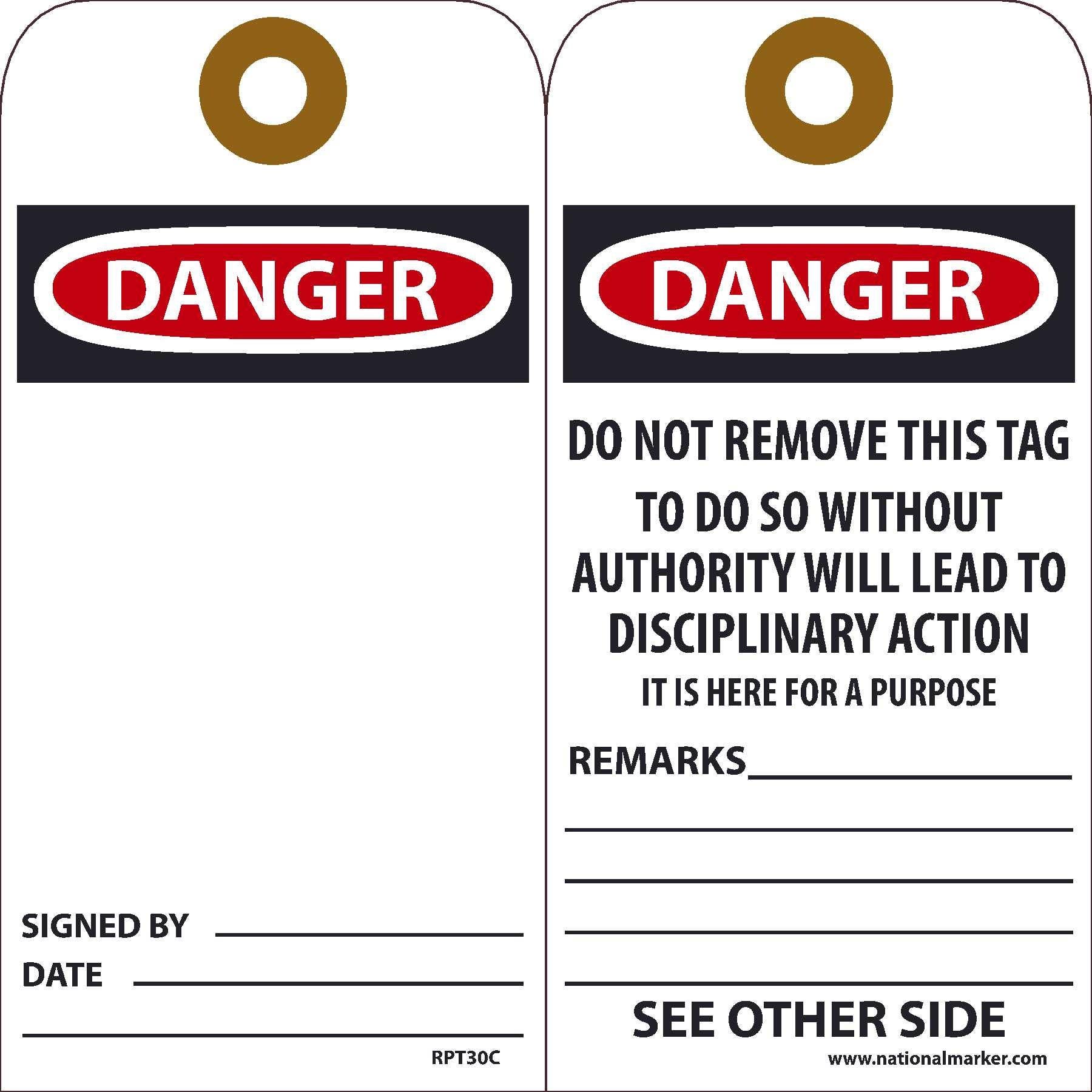 AccuformNMC RPT30C Danger Signed By___ Date___ Tag, 6" x 3", Synthetic Paper, 25/Pk