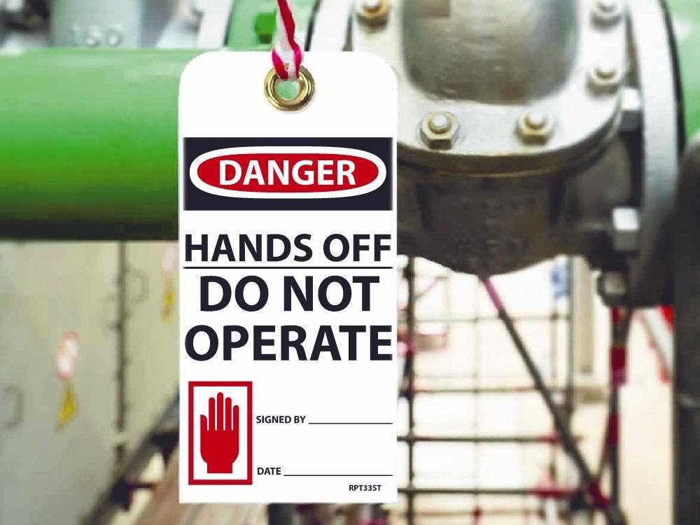 AccuformNMC RPT33ST Danger, Hands Off, Do Not Operate Tag (Hole), 6" x 3", Synthetic Paper, 25/Pk