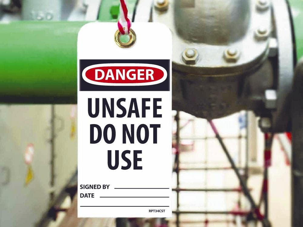 AccuformNMC RPT34CST Danger, Unsafe Do Not Use Tag, 6" x 3", Synthetic Paper w/ 1 Top Center Hole, Zip Ties Included, 25/Pk