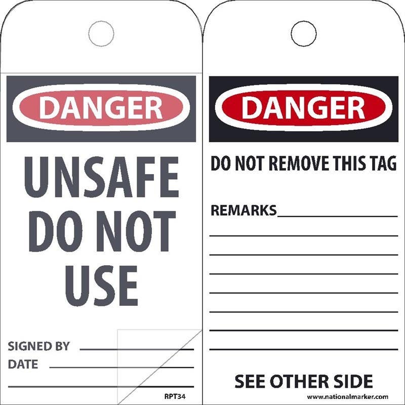 AccuformNMC RPT34SL150 Danger, Unsafe Do Not Use Self Laminating Tag, 6" x 3", Polytag, 150/Box