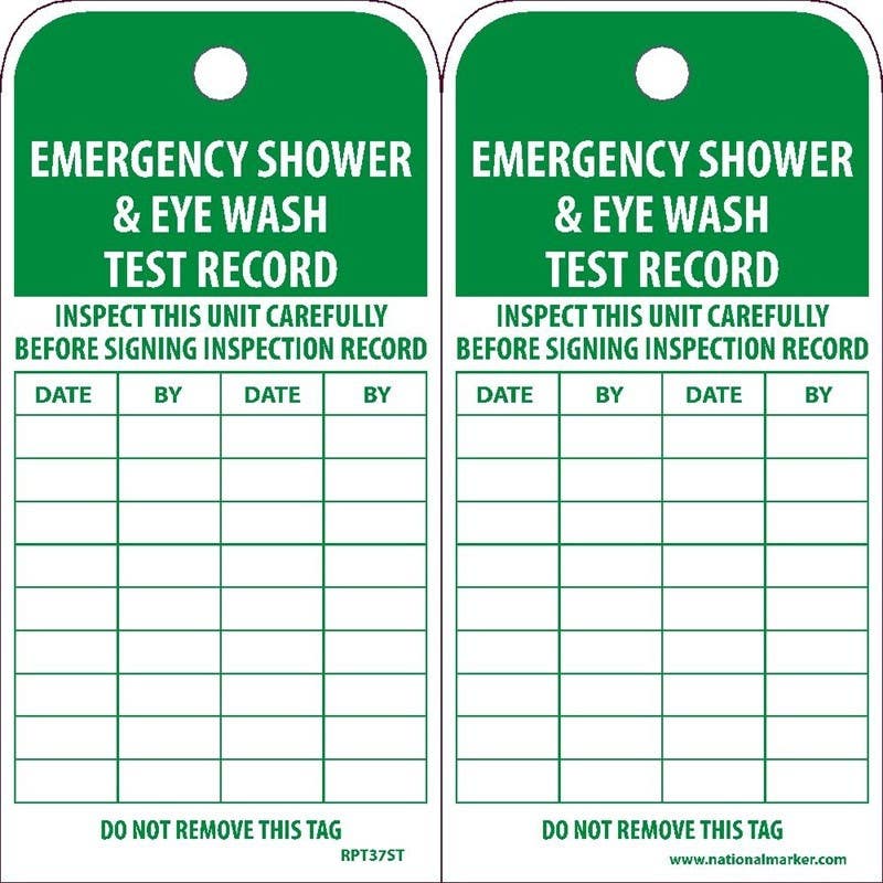 AccuformNMC RPT37ST Emergency Shower & Eye Wash Test Record Tag (Hole), 6" x 3", Synthetic Paper, 25/Pk