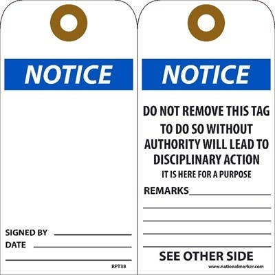 AccuformNMC RPT Notice, Do Not Remove This Tag, 6" x 3", Unrippable Vinyl, 25/Pk