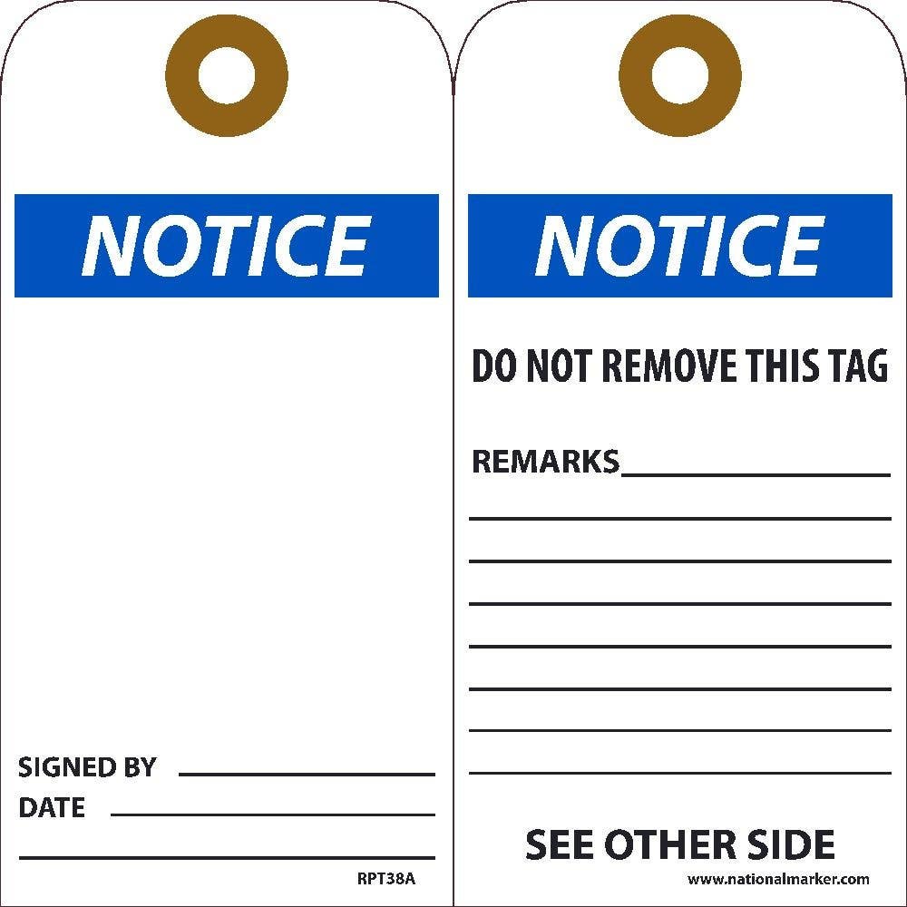 AccuformNMC RPT Notice, Do Not Remove This Tag, 6" x 3", Unrippable Vinyl w/ 1 Top Center Hole, Zip Ties Included, 25/Pk