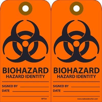 AccuformNMC RPT54 Biohazard Hazard Identity Signed By___ Date___ Tag, 6" x 3", Unrippable Vinyl, 25/Pk