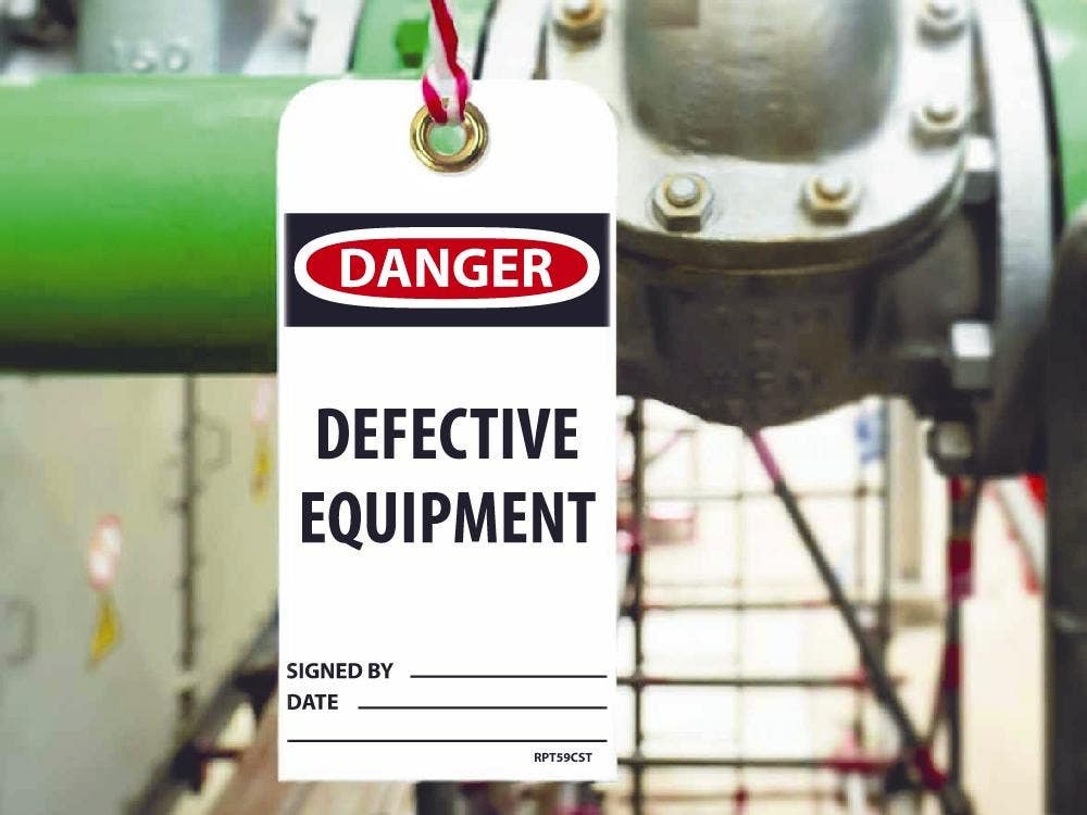 AccuformNMC RPT59CST Danger, Defective Equipment Tag, 6" x 3", Synthetic Paper w/ 1 Top Center Hole, Zip Ties Included, 25/Pk