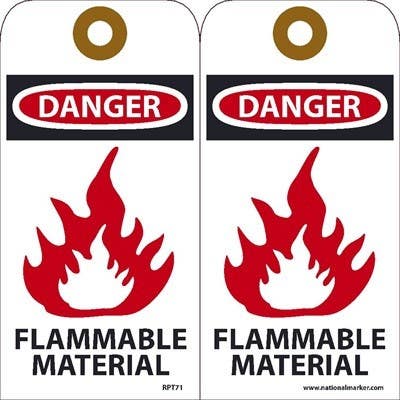 AccuformNMC RPT Danger, Flammable Material Tag, 6" x 3", Unrippable Vinyl, 25/Pk