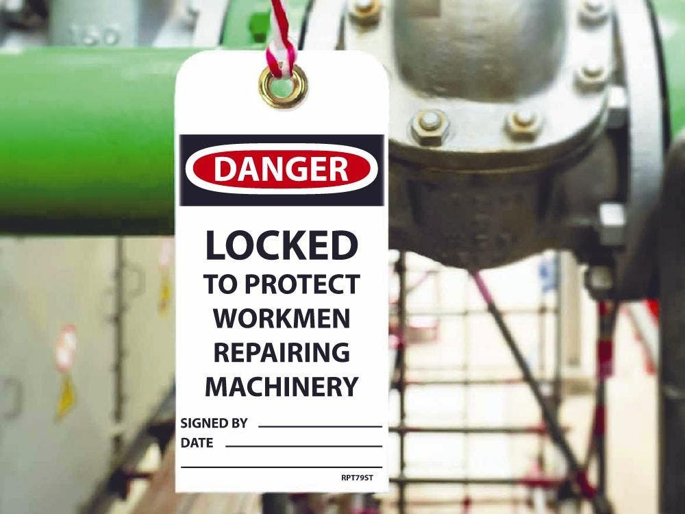 AccuformNMC RPT79ST Danger, Locked To Protect Workmen Repairing Machinery Tag (Hole), 6" x 3", Synthetic Paper, 25/Pk