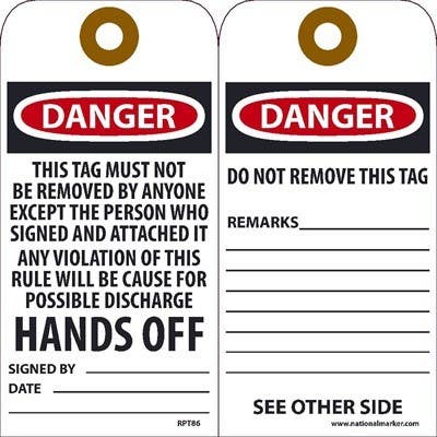 AccuformNMC RPT Danger, This Tag Must Not Be Removed Tag, 6" x 3", Unrippable Vinyl, 25/Pk