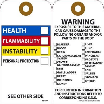 AccuformNMC RPT99 Hazardous Communications Bar Tag, 6" x 3", Unrippable Vinyl, 25/Pk