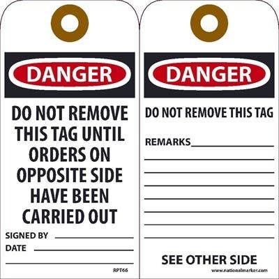AccuformNMC RPT66 Danger, Do Not Remove This Tag, 6" x 3", Unrippable Vinyl, 25/Pk