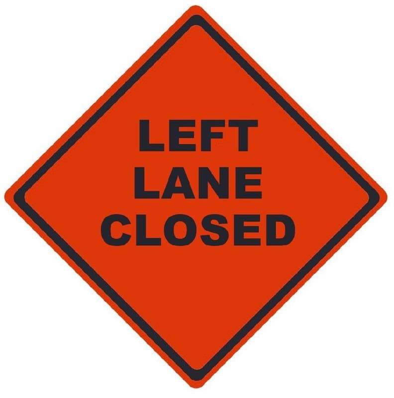 AccuformNMC RU Left Lane Closed, Traffic Roll-Up Sign