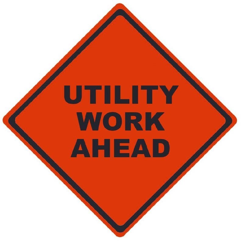 AccuformNMC RUNR Utility Work Ahead, Traffic Roll-Up Sign, Non-Reflective Vinyl