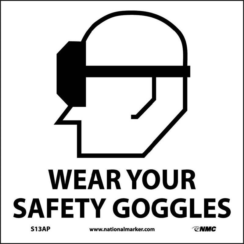 AccuformNMC S13AP Wear Your Safety Goggles Label (Graphic), 4" x 4", Adhesive Backed Vinyl, 5/Pk