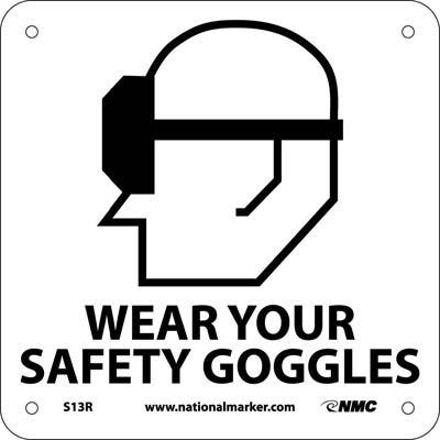 AccuformNMC S13 Wear Your Safety Goggles Sign w/ Graphic, 7 x 7"
