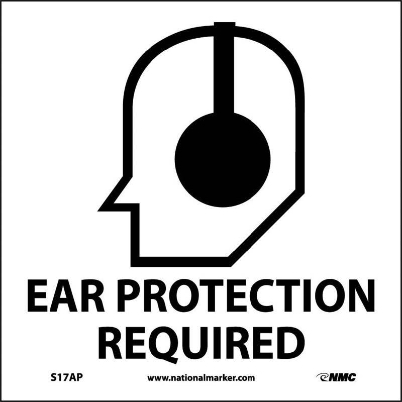 AccuformNMC S17AP Ear Protection Required Label (Graphic), 4" x 4", Adhesive Backed Vinyl, 5/Pk