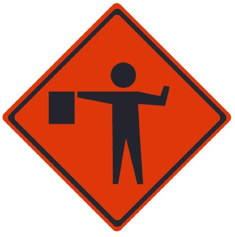 AccuformNMC RUNR Flagger Ahead, Traffic Roll-Up Sign, (Graphic), Non-Reflective Vinyl