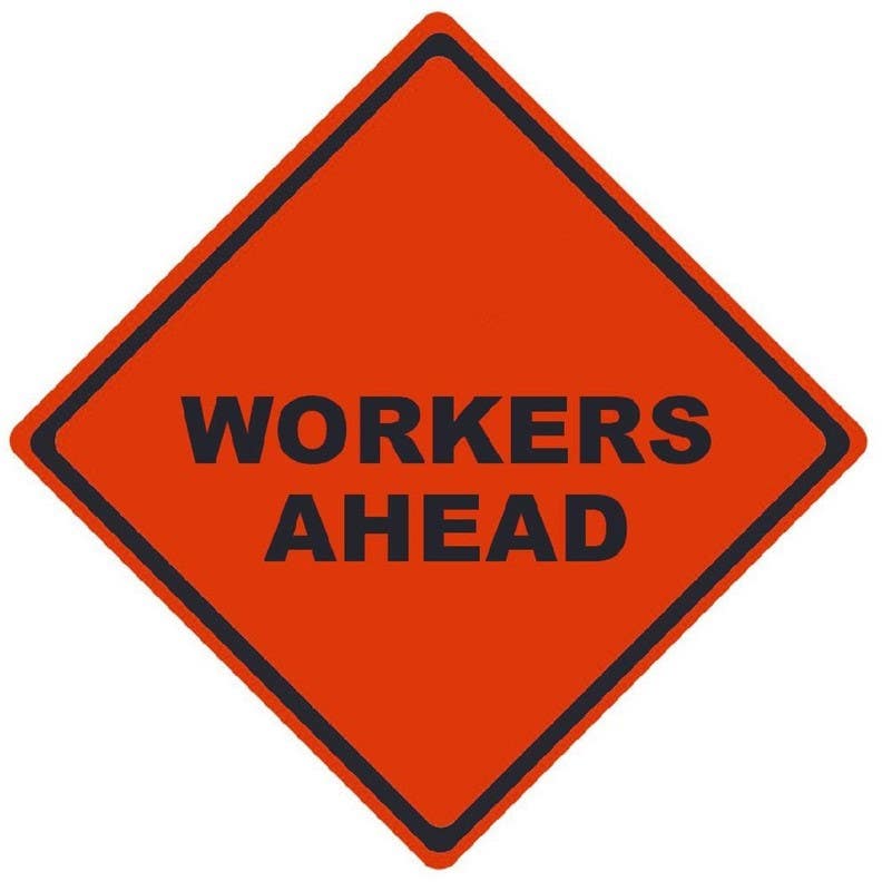 AccuformNMC RU Workers Ahead, Traffic Roll-Up Sign