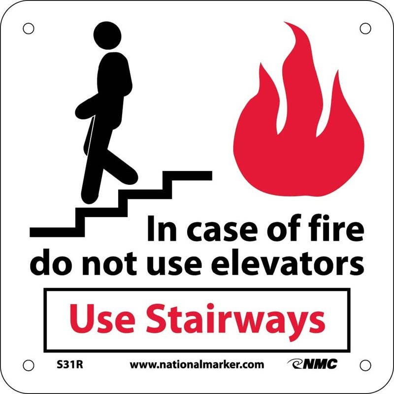 AccuformNMC MEXT415 ANSI Safety Sign, In Case Of Fire Do Not Use Elevators - Use Stairways, 10" x 7"