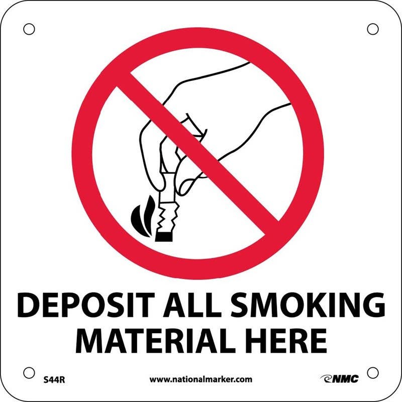 AccuformNMC S44 Deposit Smoking Materials Here Sign w/ Graphic, 7" x 7"