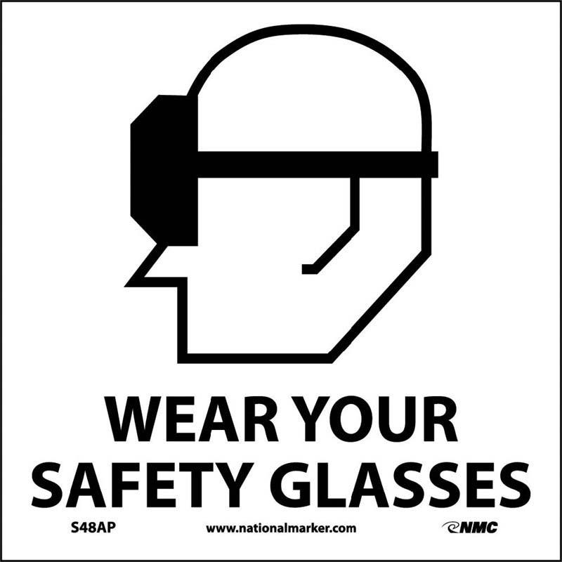 AccuformNMC S48AP Wear Your Safety Glasses Label (Graphic), 4" x 4", Adhesive Backed Vinyl, 5/Pk