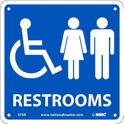 AccuformNMC S75P Restrooms Sign w/ Graphic, Adhesive Backed Vinyl, 7" x 7"