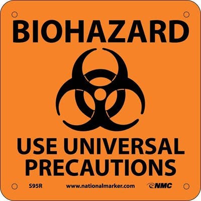 AccuformNMC S95 Biohazard Use Universal Precautions Sign w/Graphic, 7" x 7"