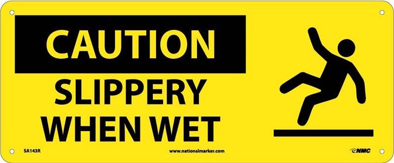 AccuformNMC SA143 Caution, Slippery When Wet Sign w/ Graphic, 7" x 17"