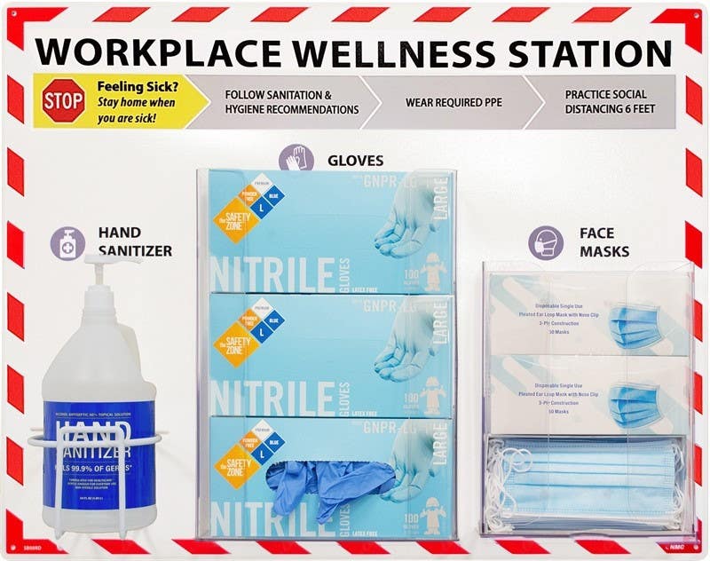 AccuformNMC SB08 Workplace Wellness Station (Sanitizer, Gloves, Masks)