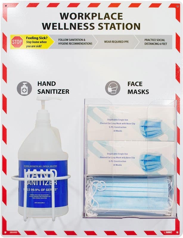 AccuformNMC SB09YL Workplace Wellness Station (Sanitizer & Masks), YL, Rigid Plastic, 24" x 18"