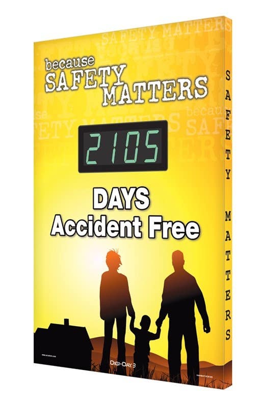 AccuformNMC SCK105 Digi-Day Electronic Safety Scoreboard, Because Safety Matters, 28" H x 20" W, Aluminum Face