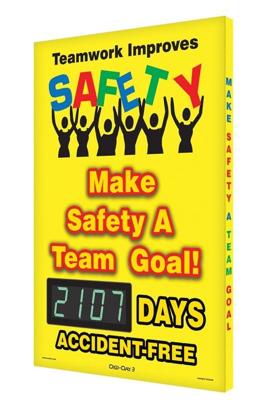 AccuformNMC SCK107 Digi-Day Electronic Safety Scoreboard: Teamwork Improves Safety, 28" x 20", Aluminum