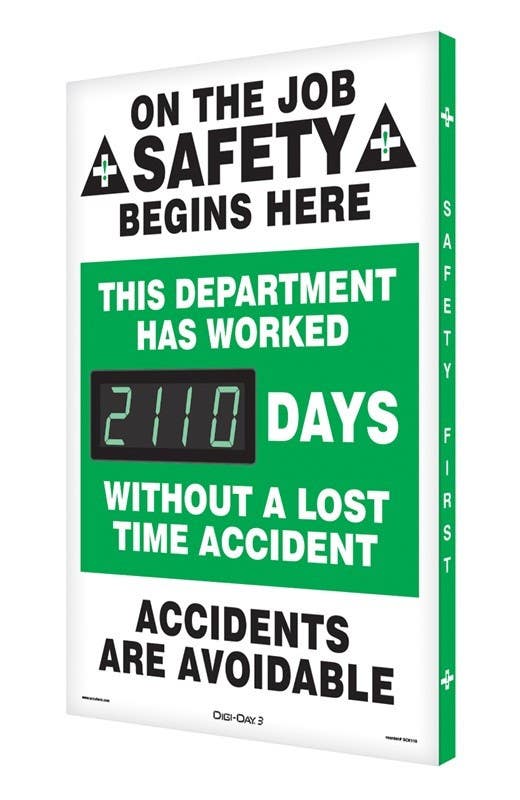 AccuformNMC SCK110 Digi-Day Electronic Safety Scoreboard, This Department Has Worked..., 28" H x 20" W, Aluminum Face