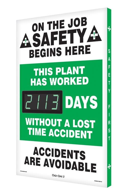 AccuformNMC SCK113 Digi-Day Electronic Safety Scoreboard, This Plant Has Worked..., 28" H x 20" W, Aluminum Face
