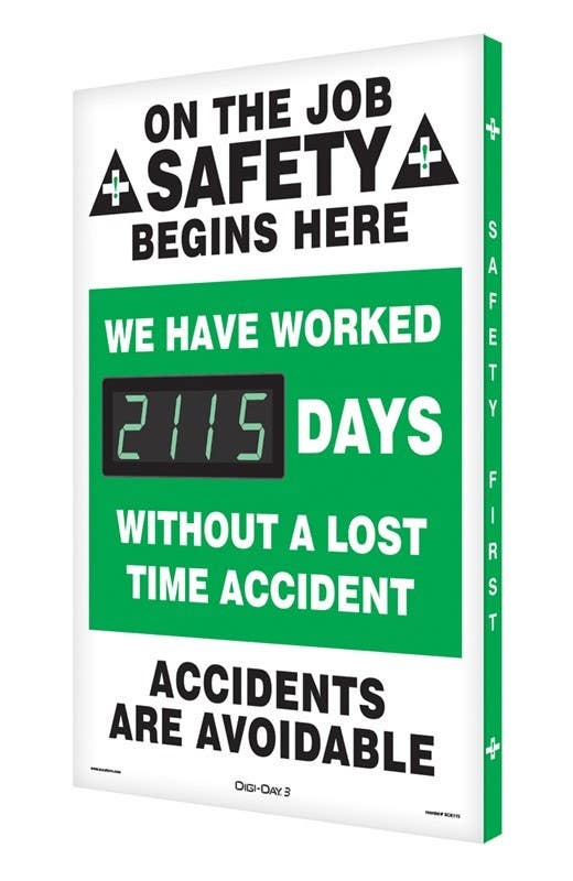 AccuformNMC SCK115 Digi-Day Electronic Safety Scoreboard, We Have Worked __Days..., 28" H x 20" W, Aluminum Face