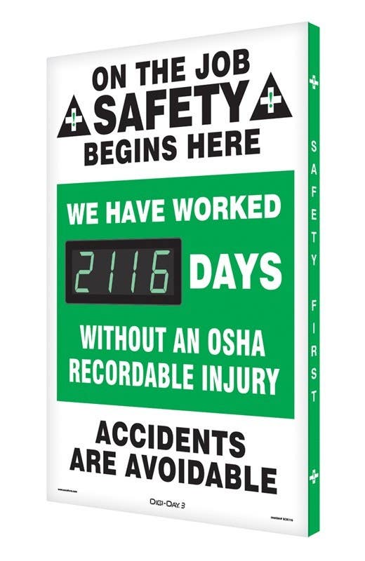 AccuformNMC SCK116 Digi-Day Electronic Safety Scoreboard, We Have Worked __Days..., 28" H x 20" W, Aluminum Face
